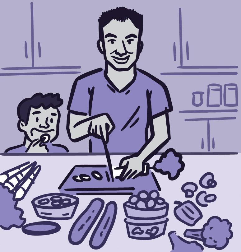 Illustration of a parent and child preparing a healthy meal together