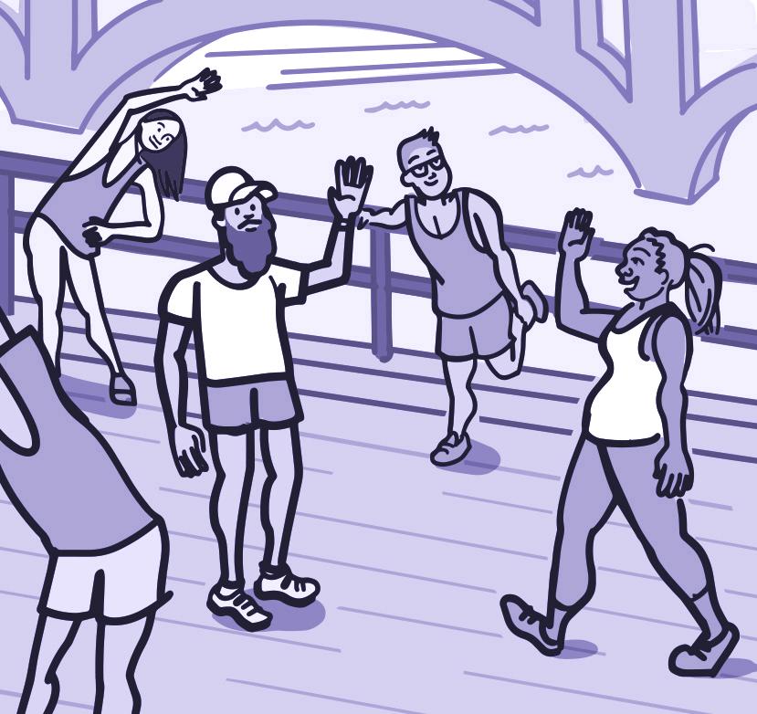 Illustration of a group of people exercising outdoors