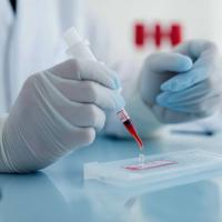 Image of a lab tech testing a blood sample